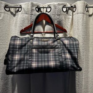 EUC Isaac Mizrahi Black and Gray Plaid Duffel Bag Weekender